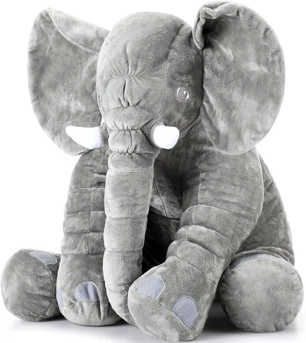 Vista 6 de Yulejo Almohada gigante de peluche de elefante grande de 15.7 pulgadas, animal de peluche suave, recuerdo de fiesta, enorme muñeco de peluche