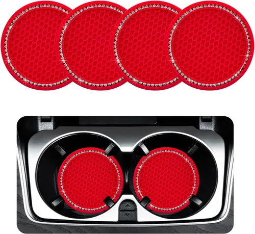 Vista 14 de Ziciner Paquete de 4 posavasos brillantes para automóvil, portavasos de goma suave con cristal, tapete antideslizante con diamantes de imitación
