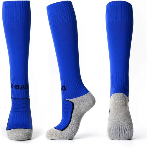 Vista 2 de 5 pares de calcetines de fútbol para niños y niñas, tubo alto, calcetines de fútbol atléticos de rodilla larga (4-18 años)