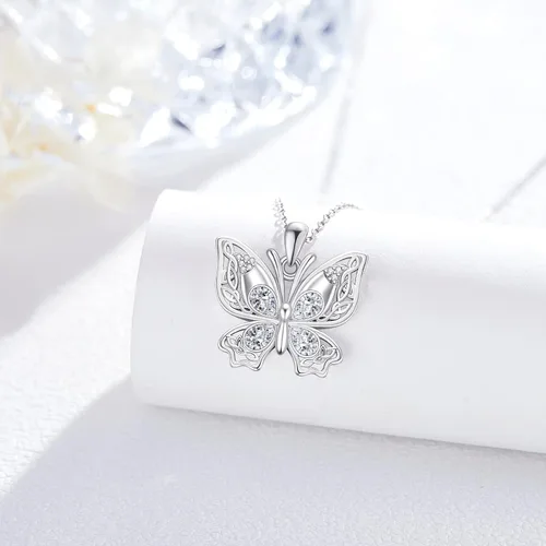 Vista 3 de Butterfly Necklace S925 Sterling Silver Butterfly Pendant Necklace Sparkly Cubic Zirconia Butterfly Necklace Butterfly Jewelry Gift for Women Girl