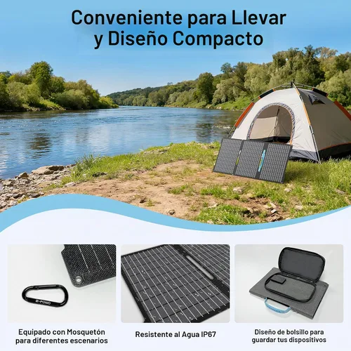 Vista 4 de Cargadores de paneles solares portátiles de 45 W con salidas USB-C, USB-A y CC, panel solar impermeable IP67 plegable para camping, emergencia