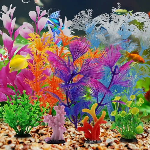 Vista 6 de Plantas decorativas para peceras con coral de resina, 8 piezas de decoración de acuario