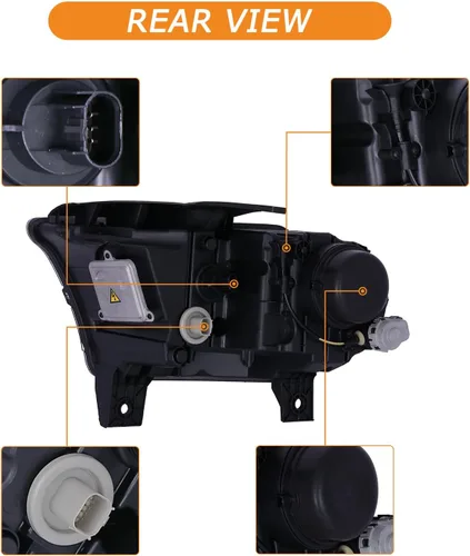 Vista 3 de Conjunto de faros delanteros negros compatible con Dodge Durango 2016 2017 2018, conjunto de faros de xenón con lente transparente lado izquierdo