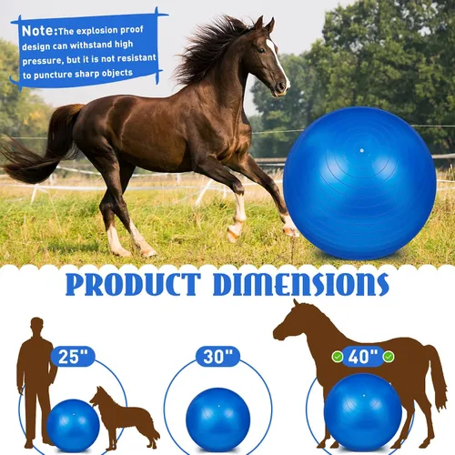 Vista 2 de Sotiff 2 pelotas de caballo de 40 pulgadas para jugar, caballo grande, equino, pastoreo, antiestallido, pelota de fútbol gigante para perro, bomba