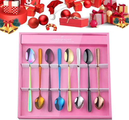 Vista 20 de YDware - Juego de cucharas de té helado de mango largo, cucharas doradas de cambio gradual de 7.87 pulgadas, cucharas de cóctel de acero inoxidable