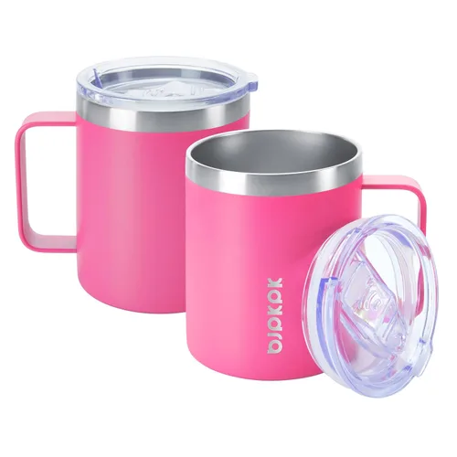 Vista 7 de BJPKPK 2 tazas de café aisladas, vaso aislado de 14 onzas con tapa, tazas de café de acero inoxidable con tapa a prueba de salpicaduras, color negro