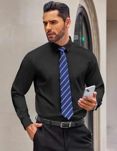 Vista 2 de COOFANDY Camisas de vestir para hombre, camisas de manga larga con botones, camisa formal de negocios