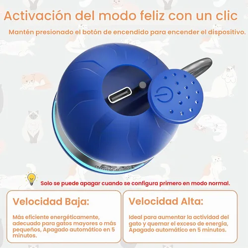 Vista 6 de Speedy 2.0 Tail - Juguetes interactivos para gatos adultos aburridos de interior, bolas de juguete automáticas recargables para gatos que se mueven