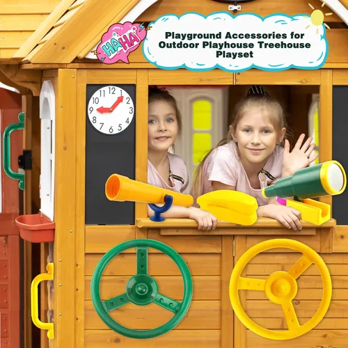 Vista 3 de Juego de 11 piezas de columpio para patio de recreo, accesorios de plástico para volante pirata con asas de seguridad, telescopio, periscopio