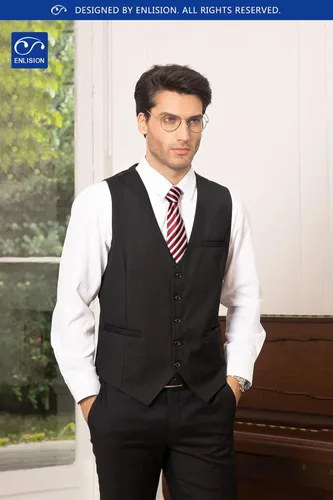 Vista 2 de Enlision Chaleco de traje para hombre, chaleco formal de negocios, chaleco de color sólido para traje o esmoquin