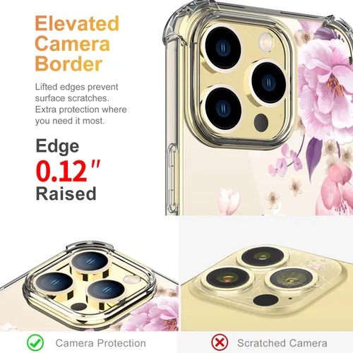 Vista 5 de Funda con diseño de patrón de flores para iPhone 13 Pro Max [con protector de pantalla], funda transparente floral para teléfono de mujer a prueba