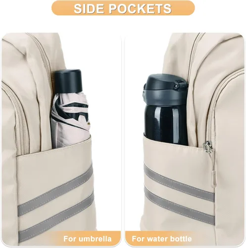 Vista 6 de coofay Mochila de gimnasio para mujer, bolsa de gimnasio con compartimento beige (A-Beige)