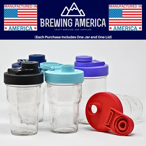 Vista 2 de Brewing America Tarro anidable con tapa para beber como taza de viaje, 1 pinta (16 onzas) con tapa negra en botella de boca ancha, tarro Mason Negro