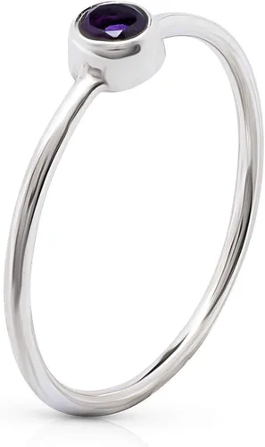 Vista 2 de Anillo redondo de amatista delicado plata de ley 925 Vintage Boho Chic