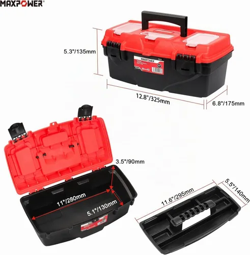 Vista 2 de MAXPOWER - Caja de herramientas de 13 pulgadas, caja de herramientas pequeña con bandeja extraíble y organizador de caja de herramientas con doble
