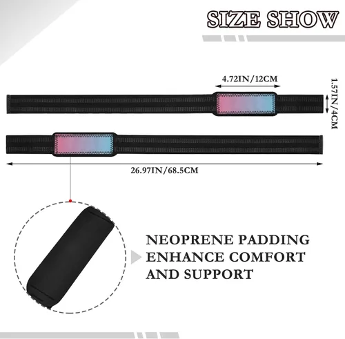 Vista 3 de Pink Blue Gradient Lifting Straps 26" Anti Slip Deadlift Strap for Powerlifting, Strength Training, Bodybuilding