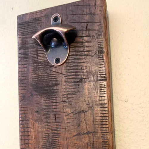 Vista 3 de Rustic Farmhouse Bottle Opener with Oil Rubbed Bronze Hardware - Includes Upgraded Magic Magnet Catch - Mancave, Bar, Outdoors