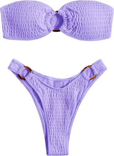 Vista 68 de WDIRARA Conjunto de bikini de 2 piezas sin tirantes para mujer