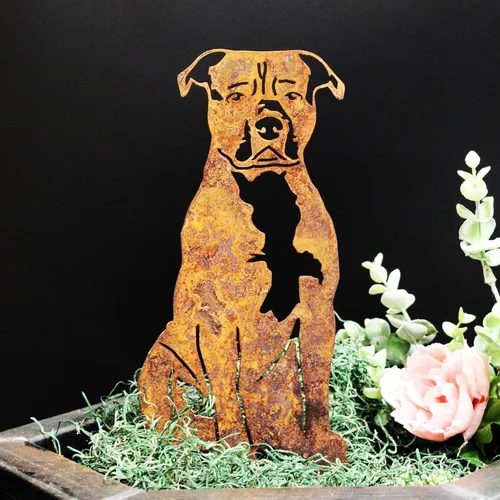 Vista 6 de Corten Steel Staffordshire Bull Terrier - Estaca para perro (tamaño grande)