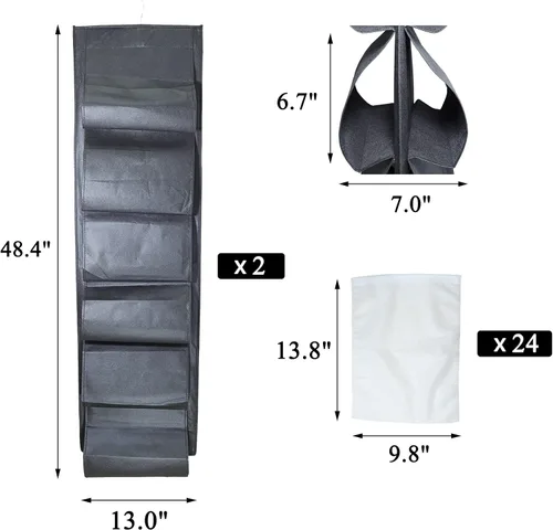Vista 2 de Paquete de 2 organizadores de zapatos colgantes con 12 bolsillos grandes para armario con colgador para almacenamiento de zapatos de hombre, ropa
