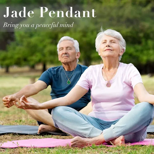 Vista 4 de MTLEE 2 piezas de collar con colgante de Buda sonriente para mujeres y hombres, collar de cadena de Buda sonriente de jade, joyería de amuleto