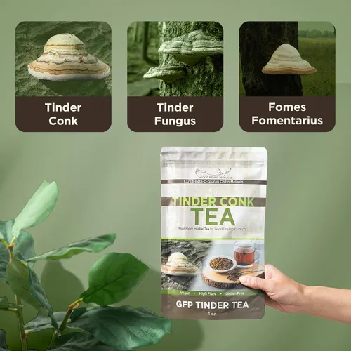 Vista 4 de Tinder Conk Tea - Té de yesca - Té de hojas sueltas - Té de hierbas - Té de hongos - Bebida digestiva - Té de comodidad para el vientre - Té