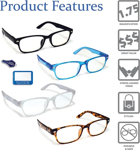 Vista 3 de Boost Eyewear Gafas de lectura con bloqueo de luz azul, paquete de 4, varios