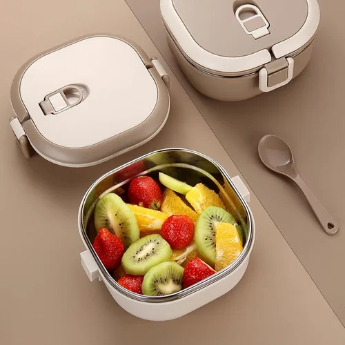 Vista 2 de Contenedor de alimentos aislado, lonchera térmica aislada, caja térmica de acero inoxidable con diseño sellado a prueba de fugas, apto