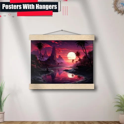 Vista 3 de Neon Sunset Vibes Florida Synthwave Sunset Framed poster Print, Retro Miami Style Wall Art, poster, Art Decor