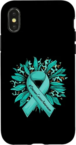 Vista 5 de Leopard Sunflower Teal Ribbon Ovarian Cancer Awareness Case for iPhone 16