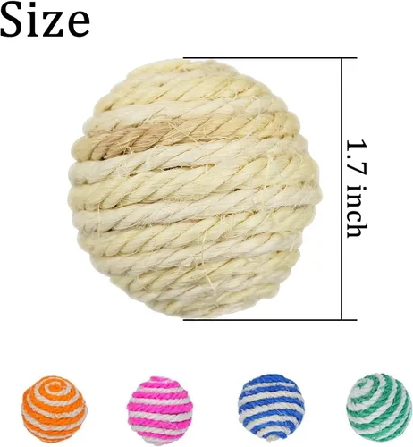Vista 2 de WishLotus Pelotas de sisal para gatos, 5 unidades, bolas de sisal de colores surtidos de 1.8 in para que los gatos arañen, palmaditas, muerdan