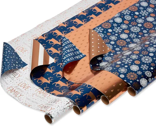 Vista 10 de American Greetings - Rollos de papel de regalo de Navidad de aluminio, envoltura de regalo festiva metálica en amarillo dorado y negro