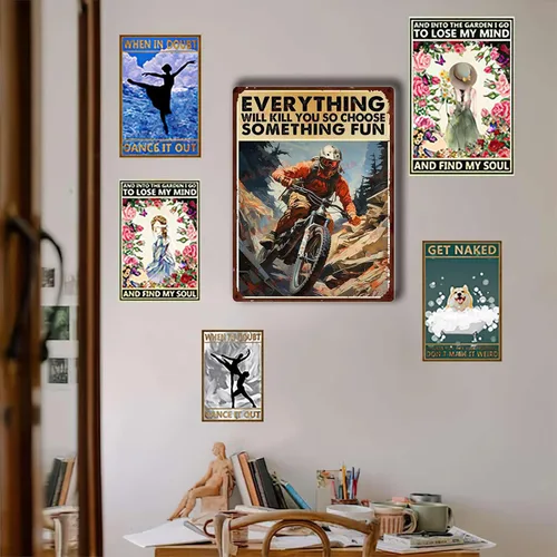 Vista 6 de Letrero de metal de estilo retro para motocicleta con texto en inglés "Choose Something Fun para sala de estar, dormitorio, Deccor" de 12 x 16