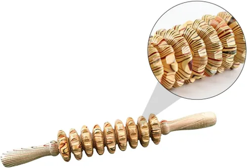 Vista 5 de POPETPOP Rodillo masajeador abdominal de mano de nueve ruedas de madera, herramienta de alivio muscular multifunción para terapia corporal, masaje