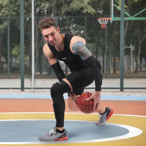 Vista 5 de TUOY Rodilleras acolchadas de compresión para fútbol, béisbol, baloncesto, tallas para jóvenes y adultos (1 par)