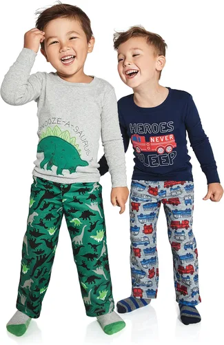 Vista 2 de Simple Joys by Carters Conjunto de pijama de 4 piezas para niños y niños pequeños parte superior de algodón y parte inferior de vellón
