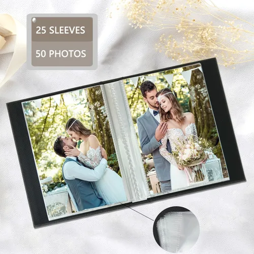 Vista 5 de Artmag Álbum de fotos pequeño de 4 x 6 pulgadas, 52 fotos, 2 paquetes, cubierta de lino, cada paquete tiene capacidad para 52 fotos, carga superior