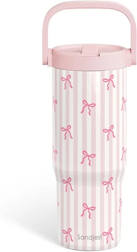 Vista 31 de SANDJEST Besties - Vaso de acero inoxidable con tapa para pajita de 30 onzas con asa de transporte para mujeres, niñas, mejores amigas, taza de café