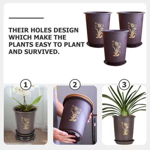 Vista 9 de 3 Sets Orchid Nursery Pots with Tray Plastic Multi-hole Planters