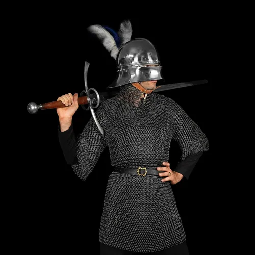 Vista 6 de Coif de malla medieval caballero renacentista armadura de malla capucha vikinga LARP 16 calibre Negro