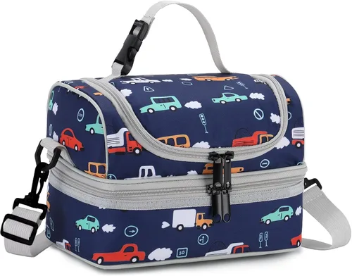 Vista 12 de VASCHY - Lonchera para niños, bolsas de almuerzo aisladas de dos compartimentos para niños y niñas con correa para el hombro para la escuela