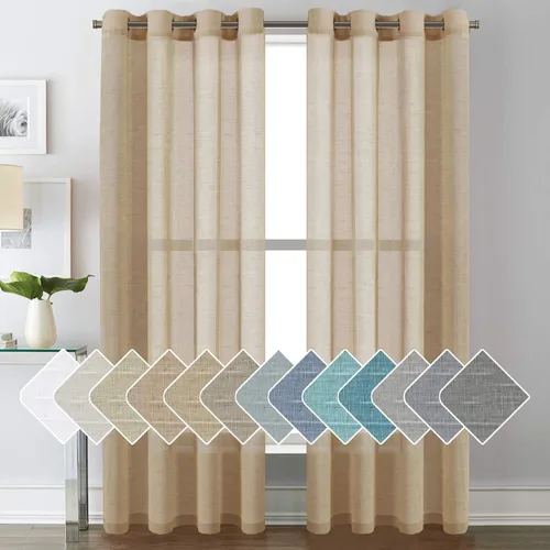 Vista 17 de H.VERSAILTEX Cortinas de lino de mezcla natural para sala de estar/cortinas de lino semitransparentes reductoras de luz de 54 pulgadas de largo