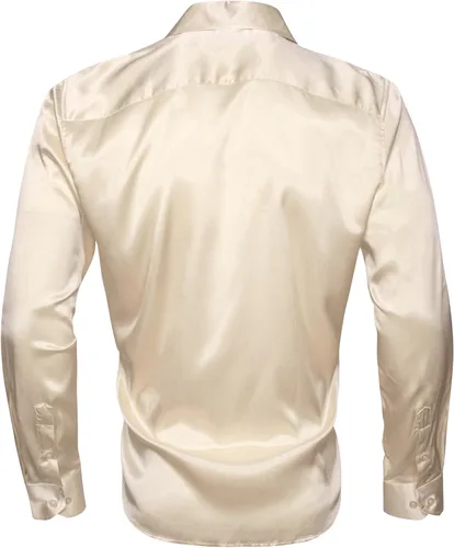 Vista 4 de Barry.Wang Camisas de discoteca de los años 70 para hombre, camisas beige B
