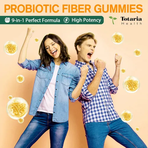 Vista 2 de Gomitas de fibra probiótica 9 en 1 para adultos y adolescentes, suplemento de fibra Pro con 5 mil millones de UFC Bacillus Coagulans, cáscara