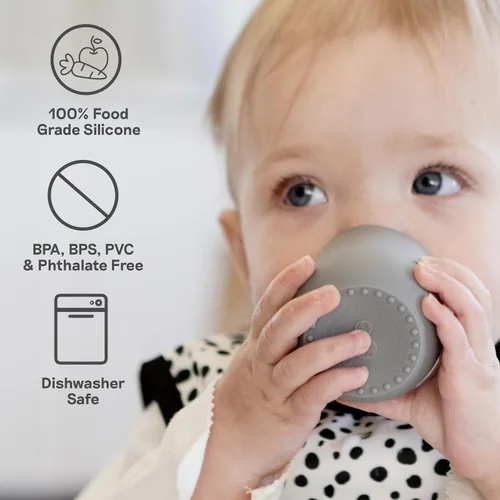 Vista 8 de ezpz Tiny Cup (Azul) – 4 meses en adelante – Taza de entrenamiento de 100% silicona para bebés – Diseñada por un especialista en alimentación