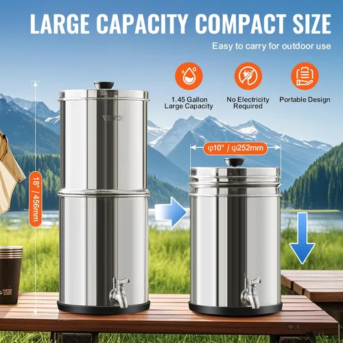 Vista 5 de VEVOR Sistema de filtro de agua por gravedad, sistema de sobremesa de acero inoxidable 304 de 1.5G, sistema de filtración de agua, reduce el plomo