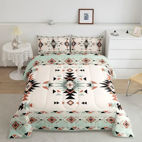 Vista 14 de Manfei Juego de edredón geométrico azteca, tamaño individual, juego de ropa de cama de cactus, vaquera occidental, decoración de habitación de niños