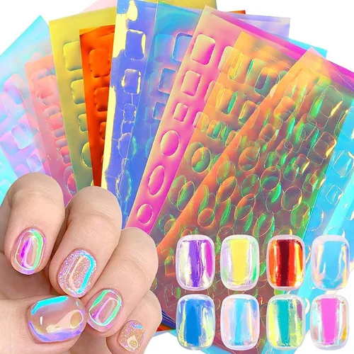 Vista 10 de 20 hojas de papel de celofán iridiscente para uñas, hojas rotas, láminas holográficas, calcomanías de uñas de aurora, diseños de uñas reflectantes