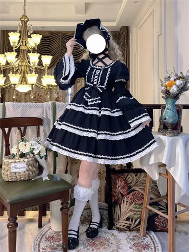 Vista 6 de Dulce Lolita Vestido de Adolescentes Kawaii Manga abullonada Encaje Escalonado Volantes Princesa Japonés Anime Cosplay Vestidos de Fiesta