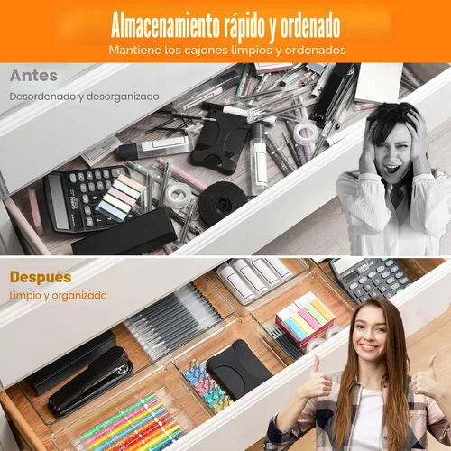 Vista 5 de Criusia Juego de 6 organizadores de cajones transparentes de gran tamaño, acrílico, antideslizante, no se agrieta, bandeja de almacenamiento